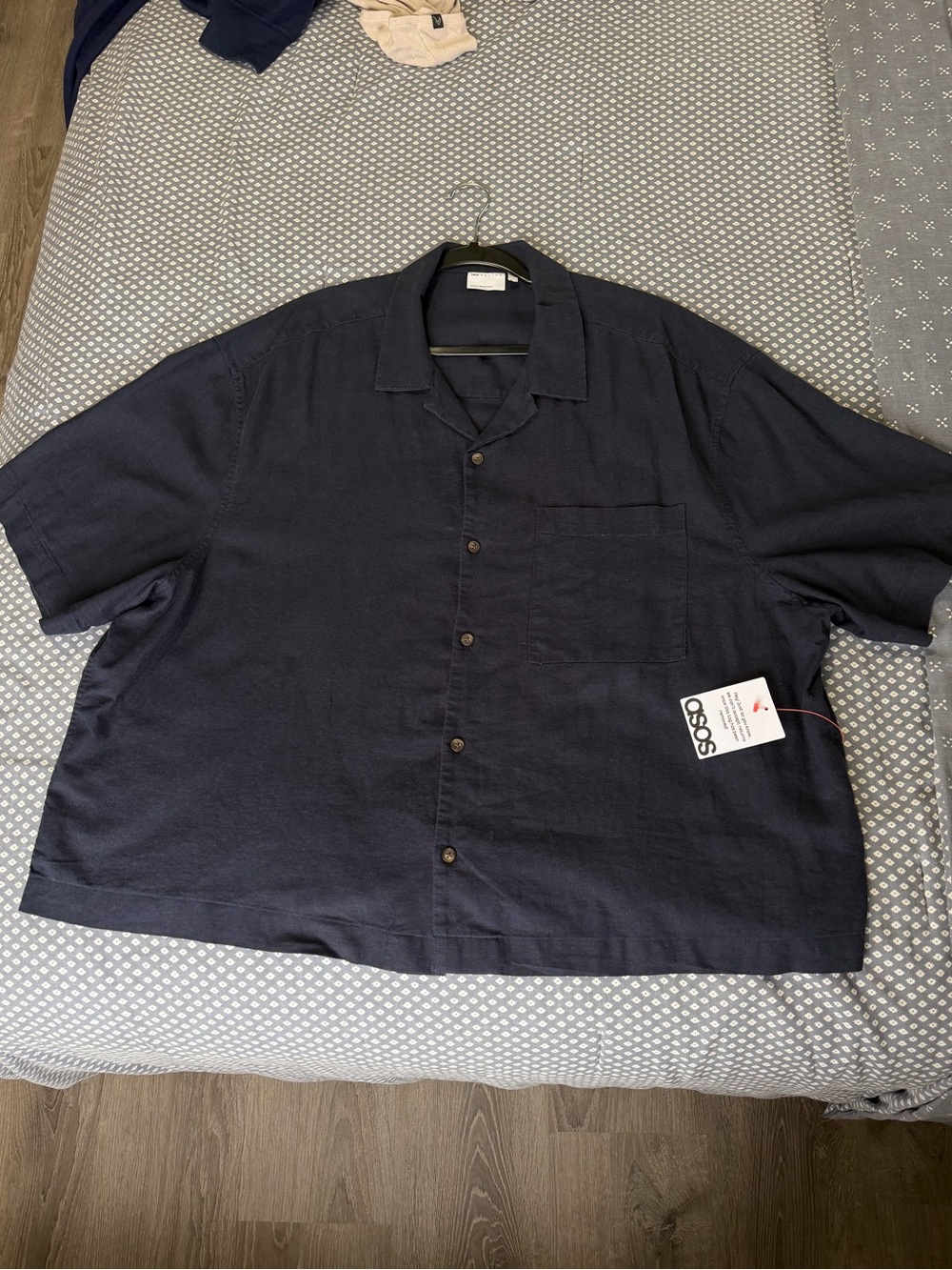 ASOS Men's Navy Blue Linen Blend Shirt BOXY